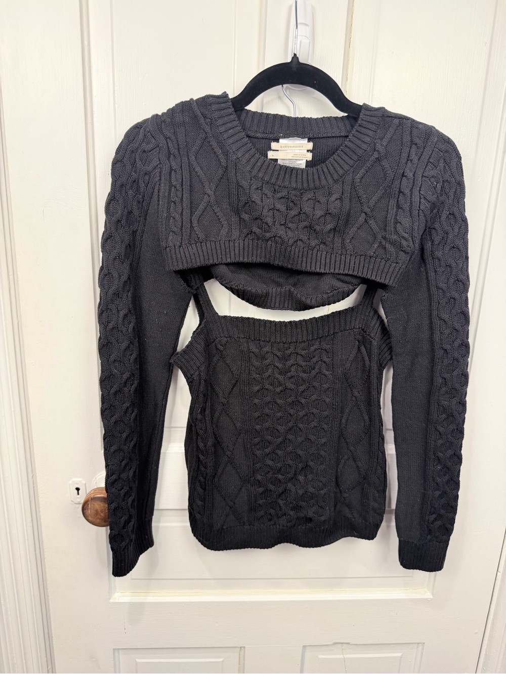 Anthropologie Black Cable-Knit Cutout Crewneck Sweater
